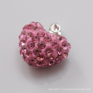 Cadeau de bijoux à la mode Shamballa Pendant Vente en gros Coeur Forme Nouveau Arrivée 15MM Pendentif en Cristal Clay pour Bijoux DIY